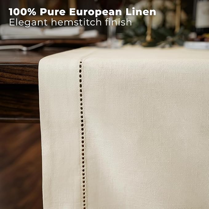 Signature Linen™ by D'Moksha Ivory Table Runner 90 Inches Long, 100% Pure Linen - Image 2