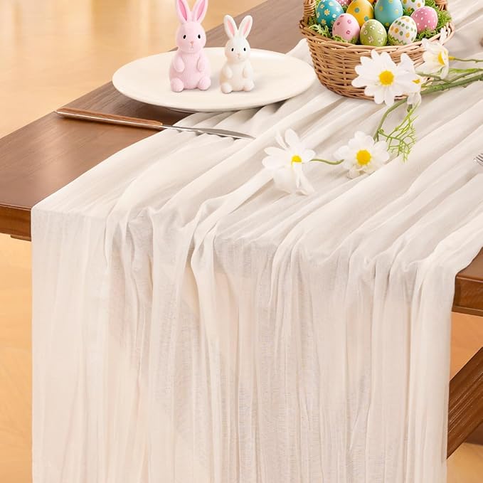 Cheesecloth Table Runner Summer Boho Wedding Birthday Party Home Decor | Ivory by Socomi