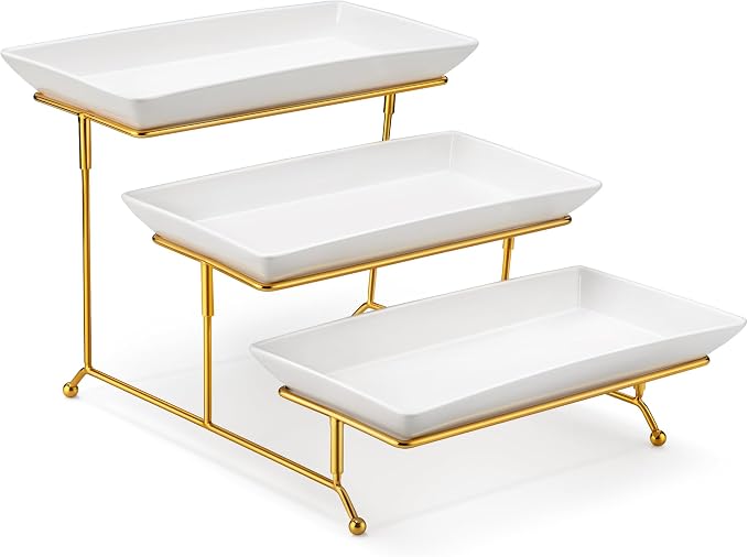 MALACASA 3 Tier Serving Trays for Party, 12 Inch Porcelain White Trays for by MALACASA