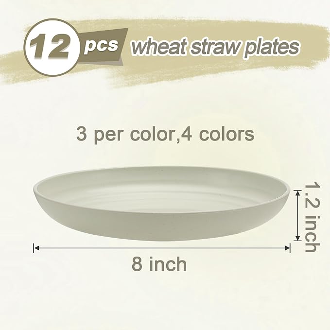 HEYCOME 12 Pcs Unbreakable Deep Dessert Plates Set, 8 inch Reusable Plastic - Image 2