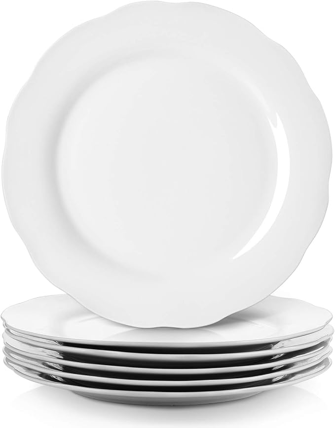 Y YHY Ceramic Dinner Plates, 10.6 Inch Porcelain Scalloped Plates, Off-White by YYHY