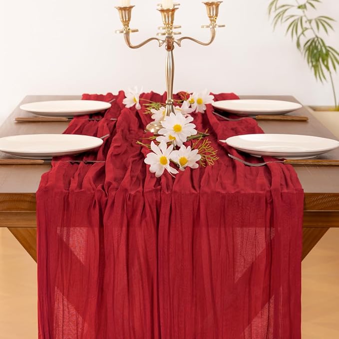 Cheesecloth Table Runner Summer Boho Wedding Birthday Party Home Decor | Red - Image 4