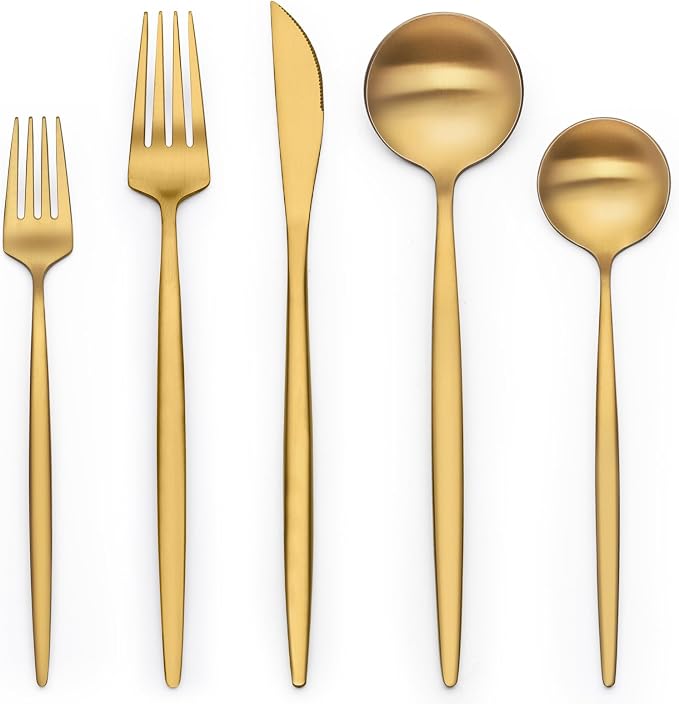 40 Piece Gold Silverware Set for 8, Terlulu Stainless Steel Flatware Set by Terlulu
