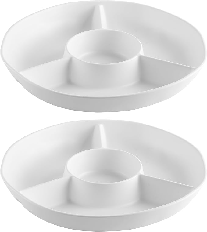 White Chip and Dip Serving Set, Divided Serving Platter Set, 4 Section by ZAROCRUS