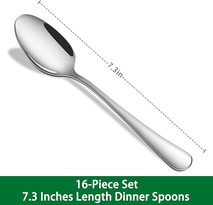 16-Piece 7.3 Inches Dinner Spoons, Stainless Steel Soup Spoons, Dishwasher Safe - Image 2