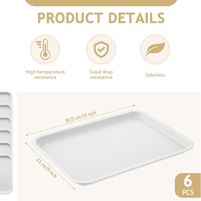 Gerrii 6 Pcs Plastic Fast Food Trays Bulk Restaurant Serving Cafeteria Tray - Image 2