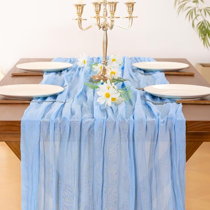 Cheesecloth Table Runner Summer Boho Wedding Birthday Party Home Decor | Blue - Image 5