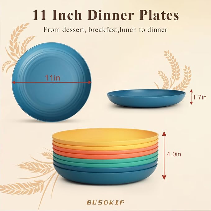 Large Wheat Straw Plates 11 Inch, Unbreakable Dinner Plate Set - Image 2