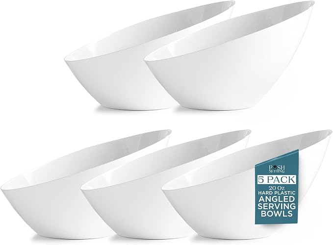 5 Pack White Angled Plastic Serving Bowl Disposable by PoshSetting