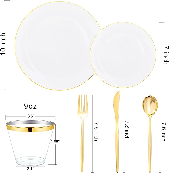 bUCLA 150PCS White and Gold Plastic Plates Disposable - Image 2
