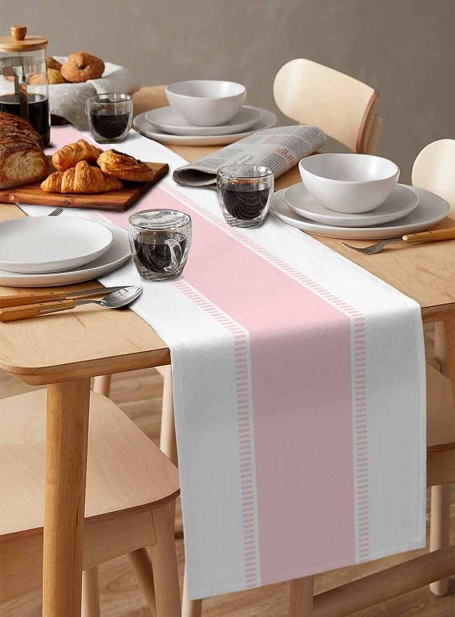Pink Stripe Table Runners 72 inches Long, Linen Boho Table Runner Farmhouse - Image 6