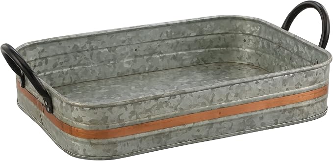 Galvanized Metal Serving Trays Iron Black Handles, Farmhouse Tray by Deconoor
