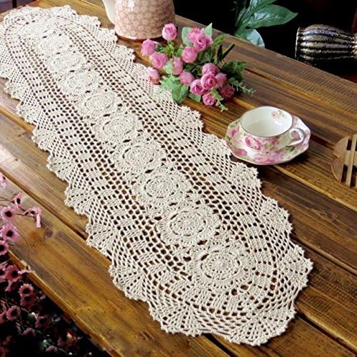 Laivigo Handmade Crochet Lace Oval Lucky Flower Tablecloth Table Runner Doilies by Laivigo