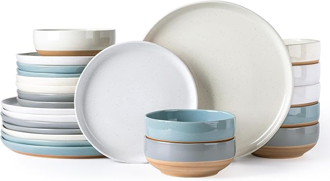 AmorArc Dinnerware Sets for 8, 24 Pieces Ceramic Plates and Bowls Set | Scratch by AmorArc