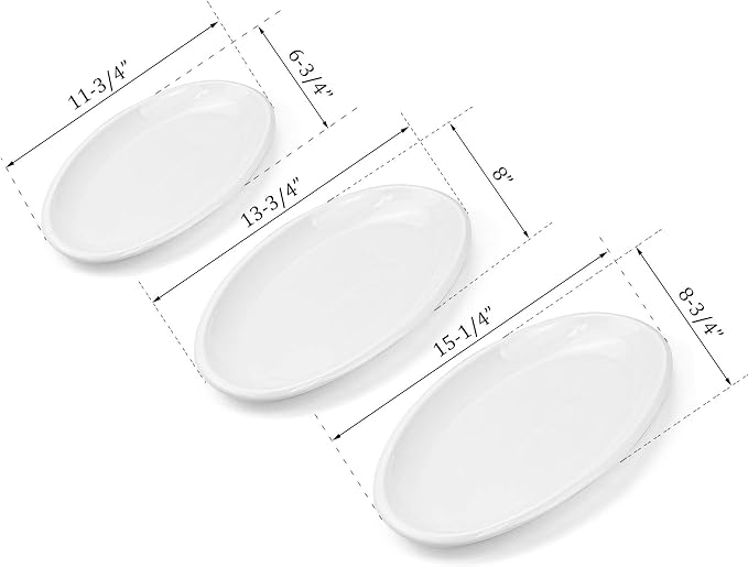 Foraineam Set of 3 Sizes Porcelain Oval Serving Platters White Dinner Plates - Image 3