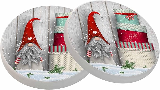 Nordic Christmas Motive Ceramic Coasters Absorbent Drink Coasters Round Ceramic by oFloral