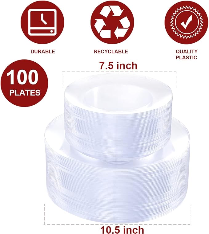 PULOTE 100Pieces Clear Plastic Plates - Image 2