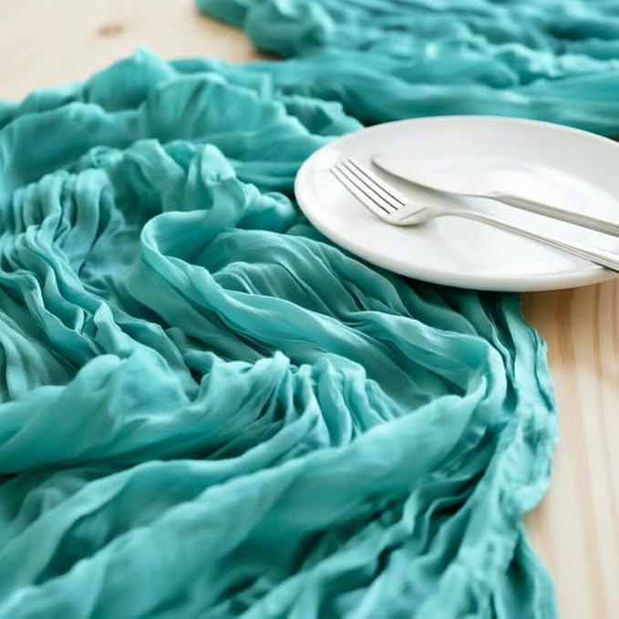 Teal Cheesecloth Table Runner 120 Inches 4 Pack Gauze Table Runner | Summer - Image 4