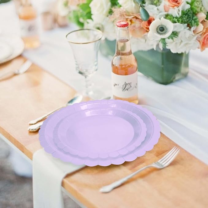 50 Pcs Light Purple Scalloped Paper Plates 25 × 7'' and 25 × 9'' Disposable - Image 5