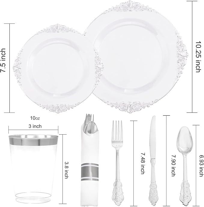 Morejoy 350PCS Clear Silver Plastic Plates - Image 4