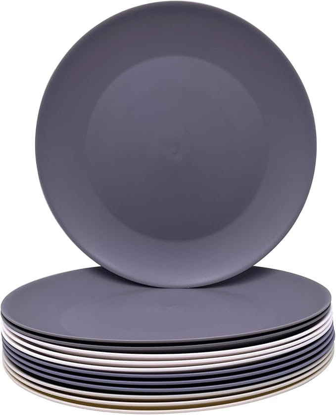 AOYITE 10 inch Plastic Plates Reusable Set 12, BPA Free Kid Plate Grey Tone | by AOYITE
