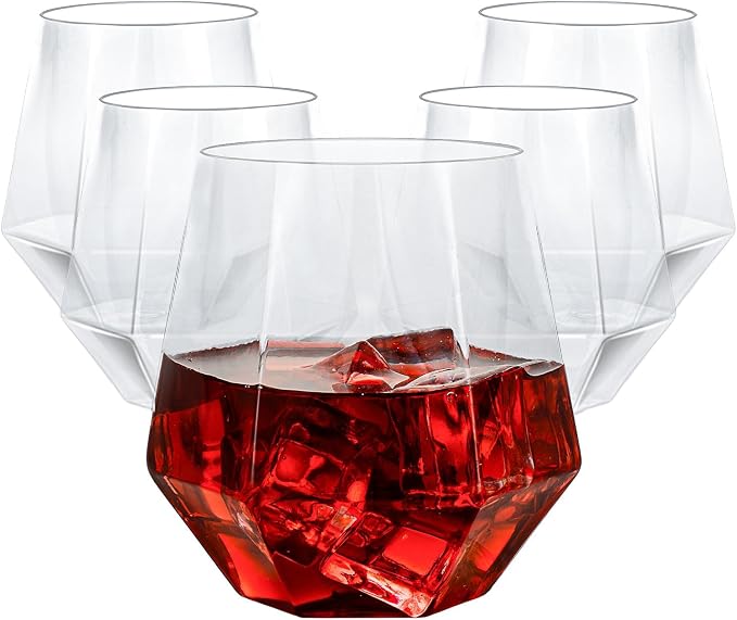 Goodluck 40 PCS 12oz Diamond Stemless Clear Plastic Wine Whiskey Glasses | - Image 9