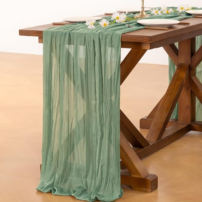 Cheesecloth Table Runner Summer Boho Wedding Birthday Party Home Decor | Sage - Image 5
