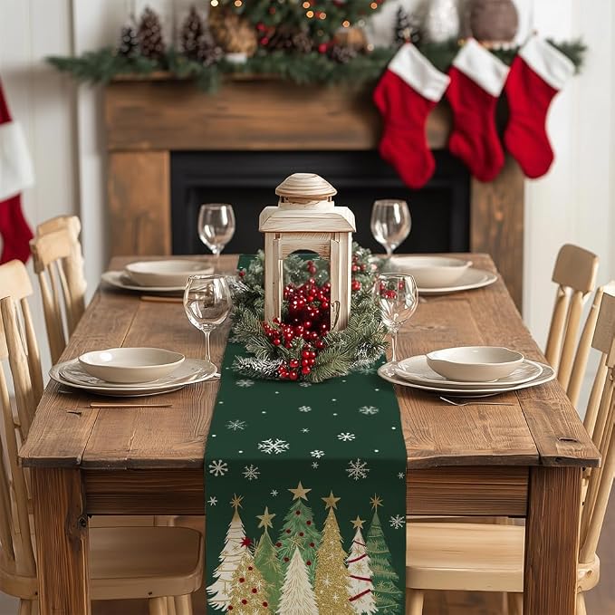 Christmas Table Runner 13x90 Inch, Xmas Trees Snowflakes Holiday Decorative - Image 3