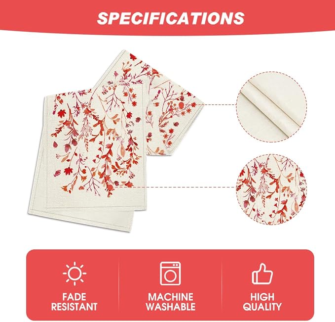Artoid Mode Floral Leaves Table Runner, Wild Flowers Seasonal Kitchen Dining - Image 5