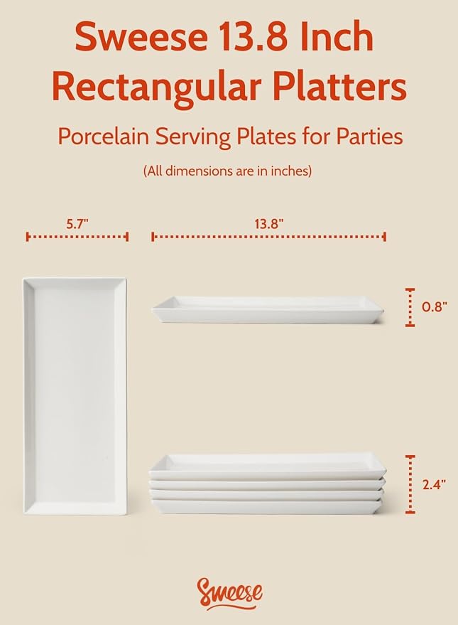 Sweese Rectangular Porcelain Platters, Serving Trays - Image 2