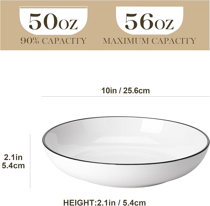 MALACASA 10" Large Pasta Bowls, 56 OZ White Salad Bowls Soup Bowls, Porcelain - Image 2