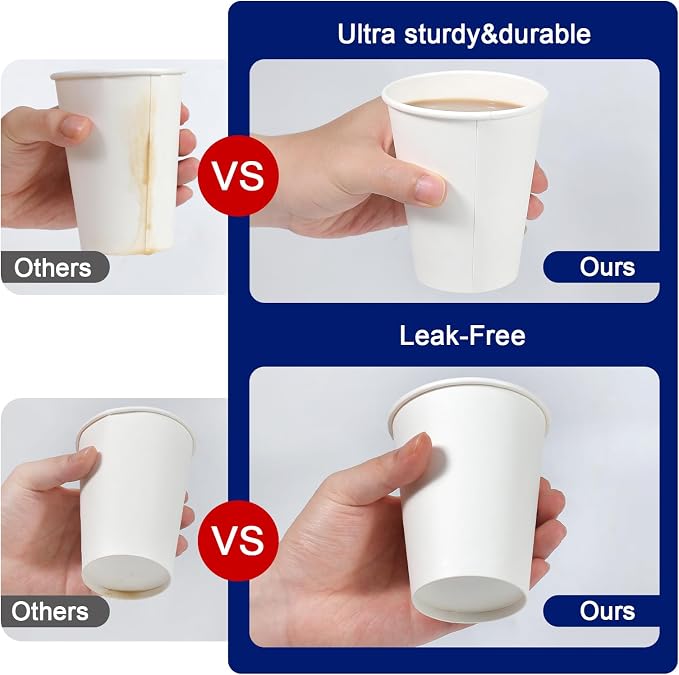 Clawsoff 12 oz 100 Count Paper Cups Disposable Hot/Cold White Coffee Cups | - Image 3