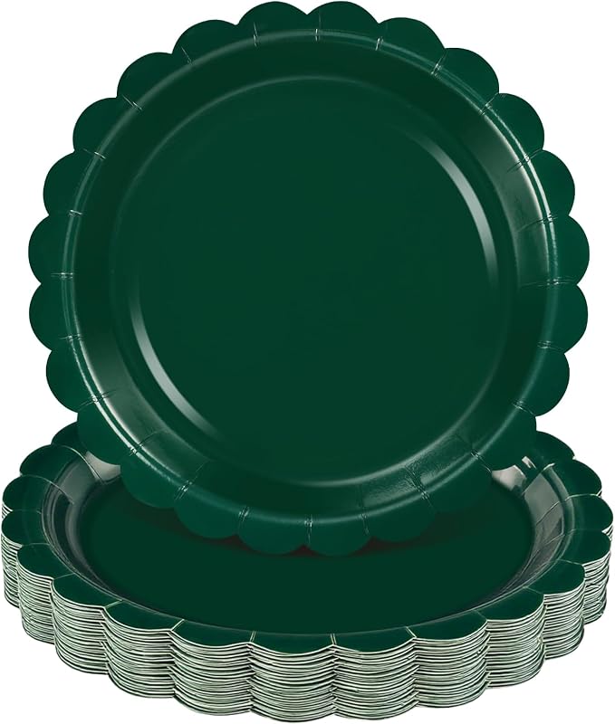 NatNarr 30 Pcs Dark Green Plates 9 Inch Scalloped Green Paper Plates | by NatNarr