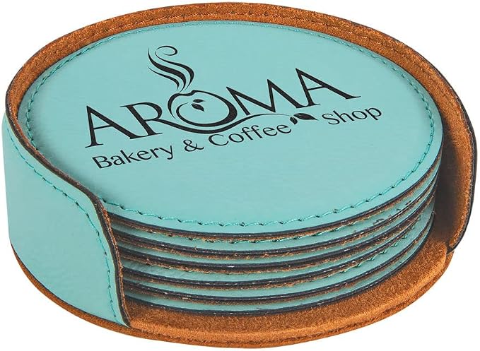 Custom Engraved Coasters | Personalized Leather Coaster | Set of 6 | Drink by AMERICAN+PERSONALIZED