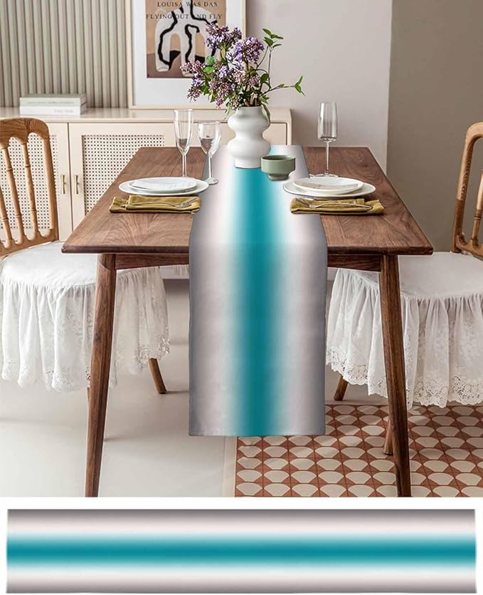 Turquoise Gray Ombre Table Runners 72 Inches Long, Farmhouse Teal Gradient - Image 6