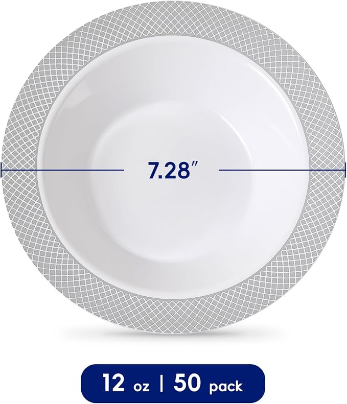 Plastic Bowls with Silver Grid Rim Disposable 12oz Bolws 50Pack | Disposable - Image 2