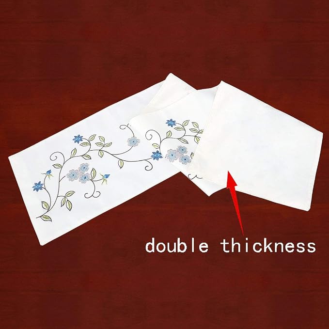 Small Short Double Thickness Rustic Embroidered Floral Table Runners - Image 3