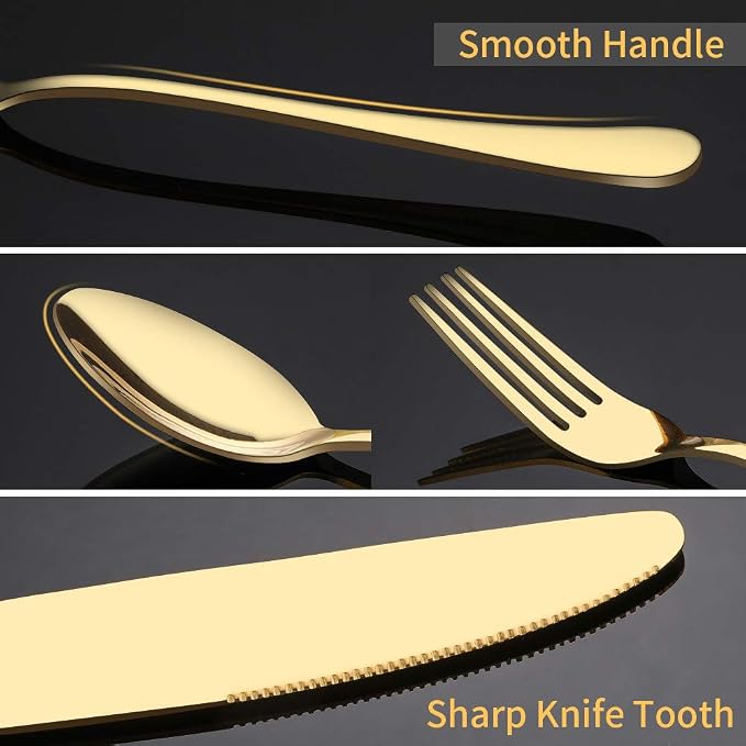 Gold Silverware Set for 4, Include Knife Fork and Spoon, Mirror Polished - Image 4