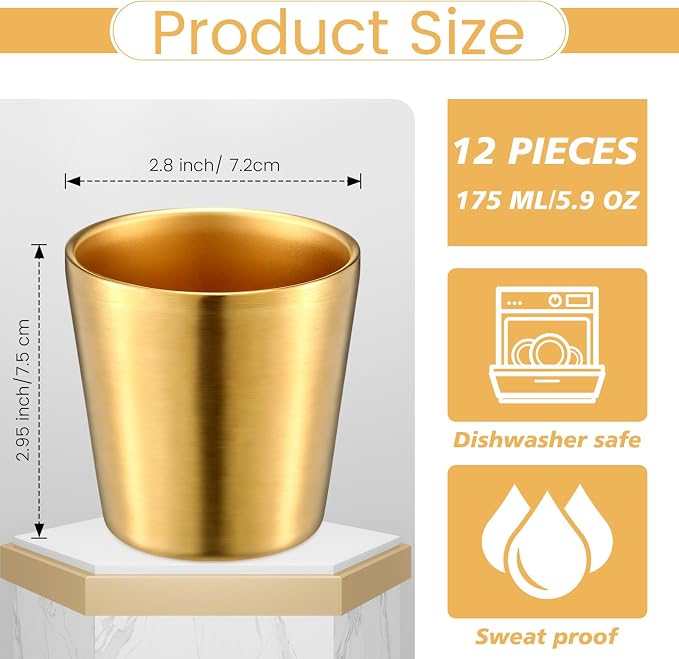 Amyhill 12 Pieces Stainless Steel Cups Double Wall Tumbler Glasses Stackable - Image 2