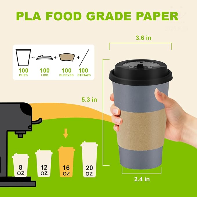 100 Pack 16 oz Disposable Coffee Cups - Image 3