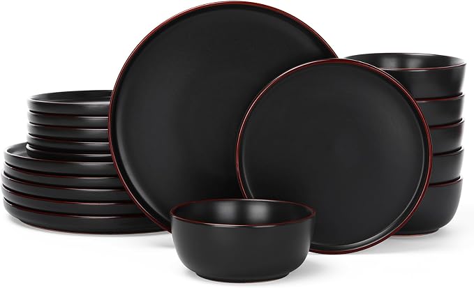Famiware Mercury 18-Piece Stoneware Dinnerware Set, Matte Black | Plates and by Famiware