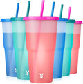 Meoky Plastic Cups with Lids and Straws by MEOKY