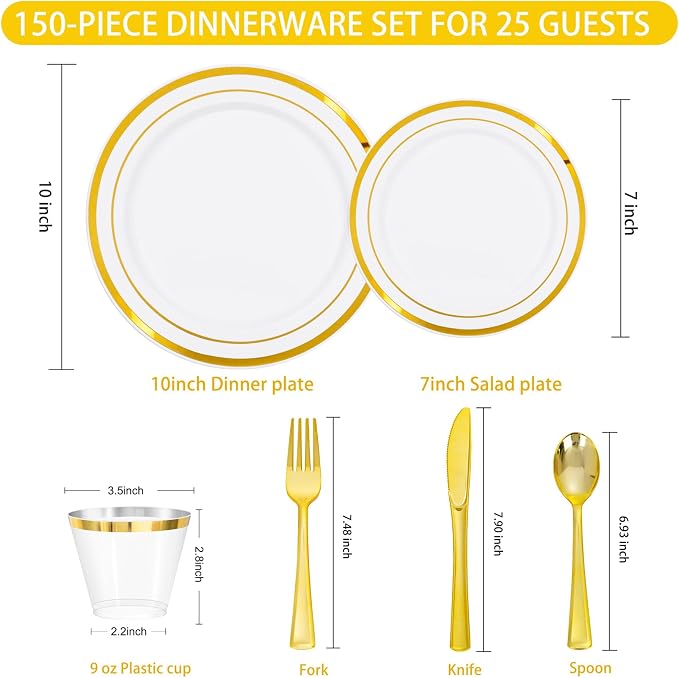 WELLIFE Gold Plastic Plates, showers and small parties. - Image 5