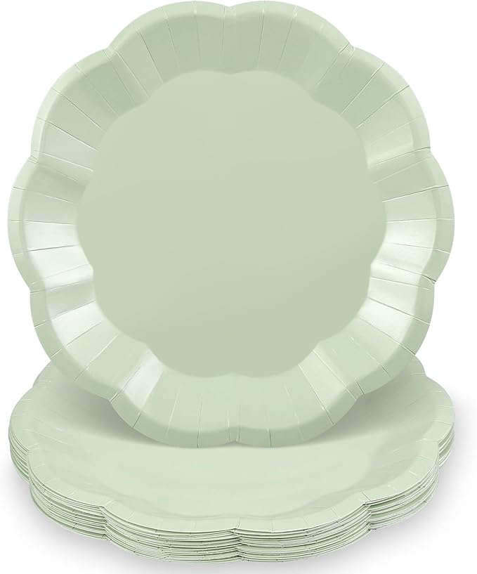 NatNarr 30 Pcs Sage Green Paper Plates, 9 Inch Scalloped Paper Plates | Green by NatNarr