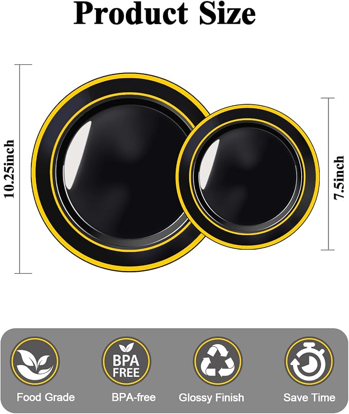 BESTSTAR 100PCS Black Plastic Plates Set - Image 4