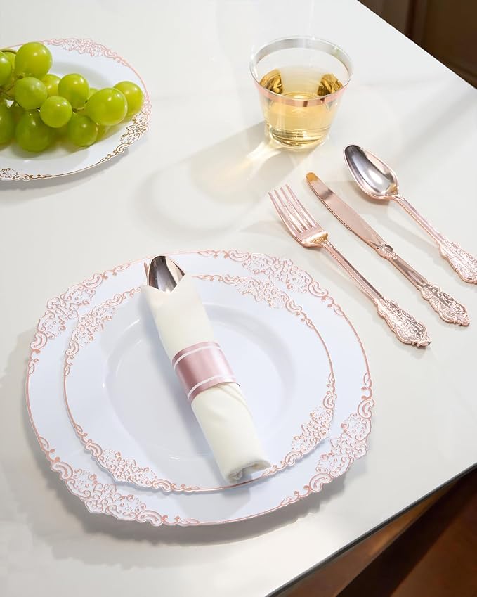 350 Piece Rose Gold Plastic Dinnerware Set - Image 5