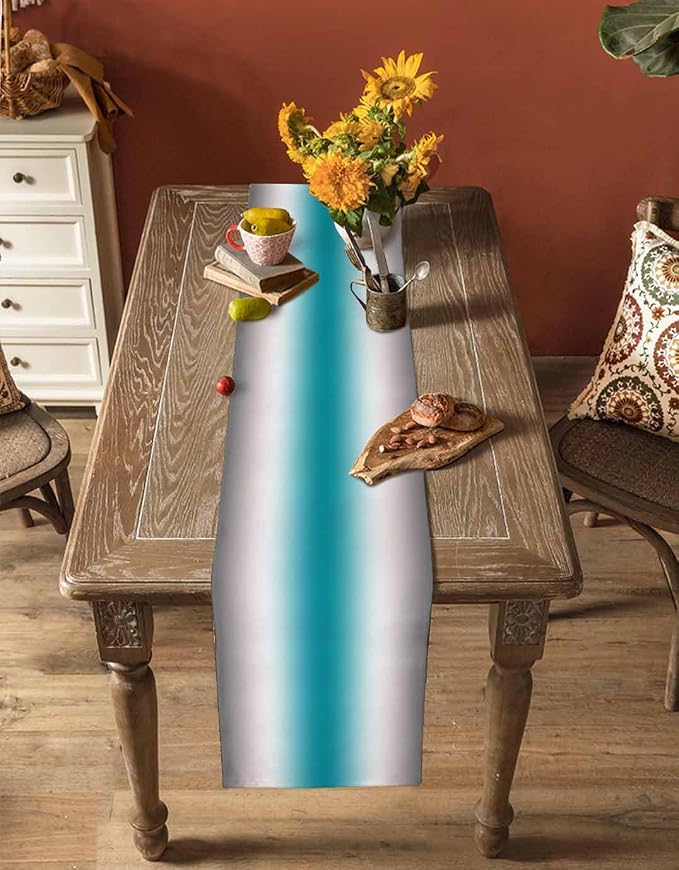 Turquoise Gray Ombre Table Runners 70 Inches Long, Farmhouse Teal Gradient - Image 4