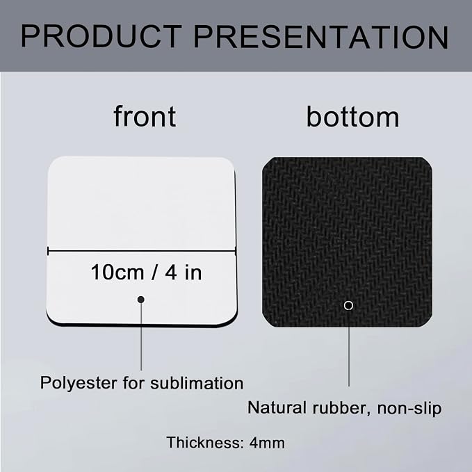 50 PCS Sublimation Blank Cup Coasters Bulk, 4x4 Inch Square Blank Cup Mat Rubber - Image 2