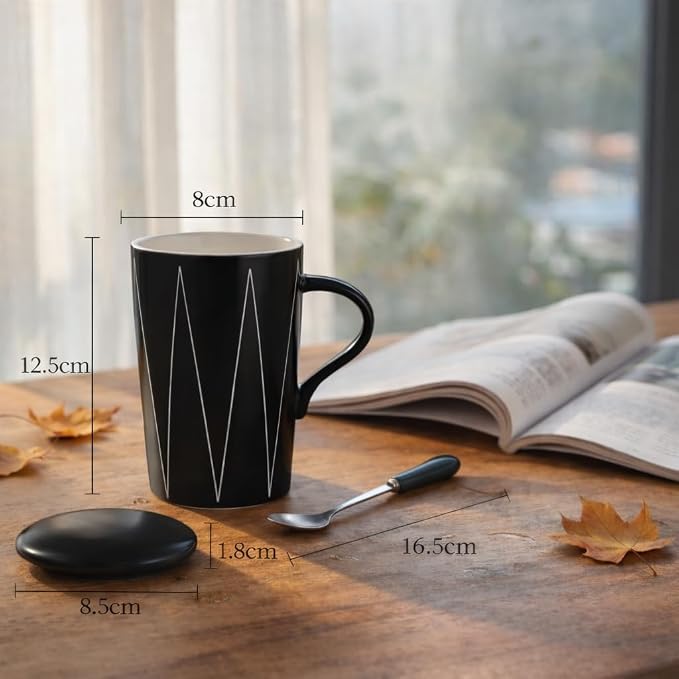 Ceramic Coffee Mug with Lid and Spoon, 13 oz Thick Heavy Coffee Cup - Image 5