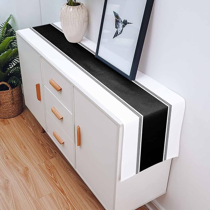 Black and White Table Runners 36 inches Long, Non Slip Stripes Modern Table - Image 5